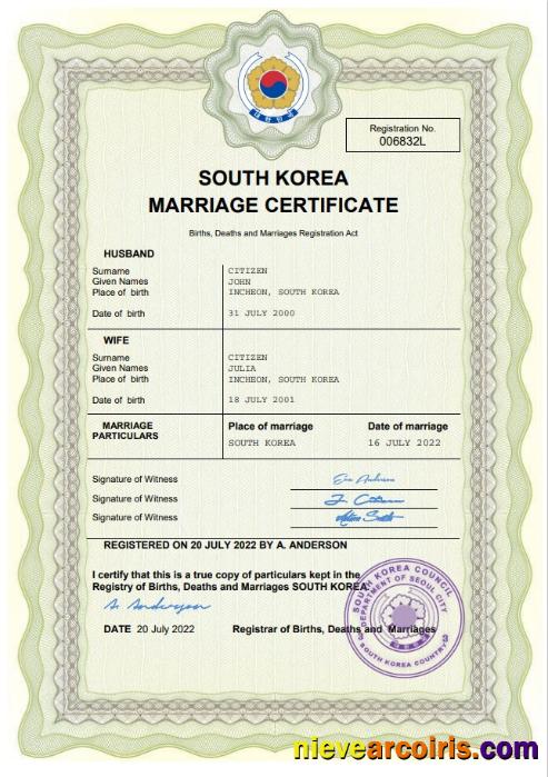 South Korea marriage certificate